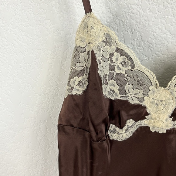 Gold Hawk Silk Brown Lace Floral Camisole VTG - Picture 2 of 6